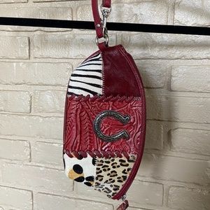 Red Leather & Animal Print Wristlet/Mini Purse